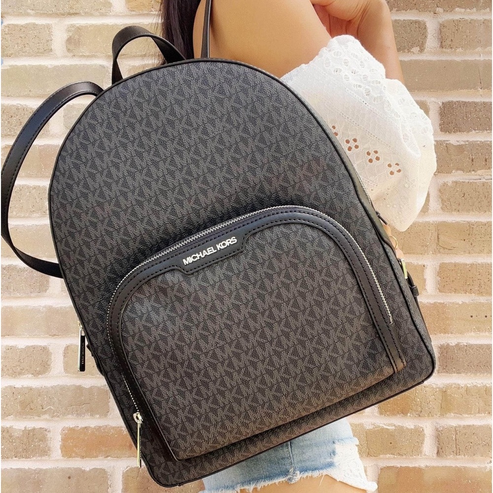 Michael Kors Large Jaycee Abbey Backpack School Bag Black MK Signature